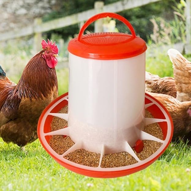 poultry feeder and drinker set, 6 kg feeder and 6 litre waterer, red and white